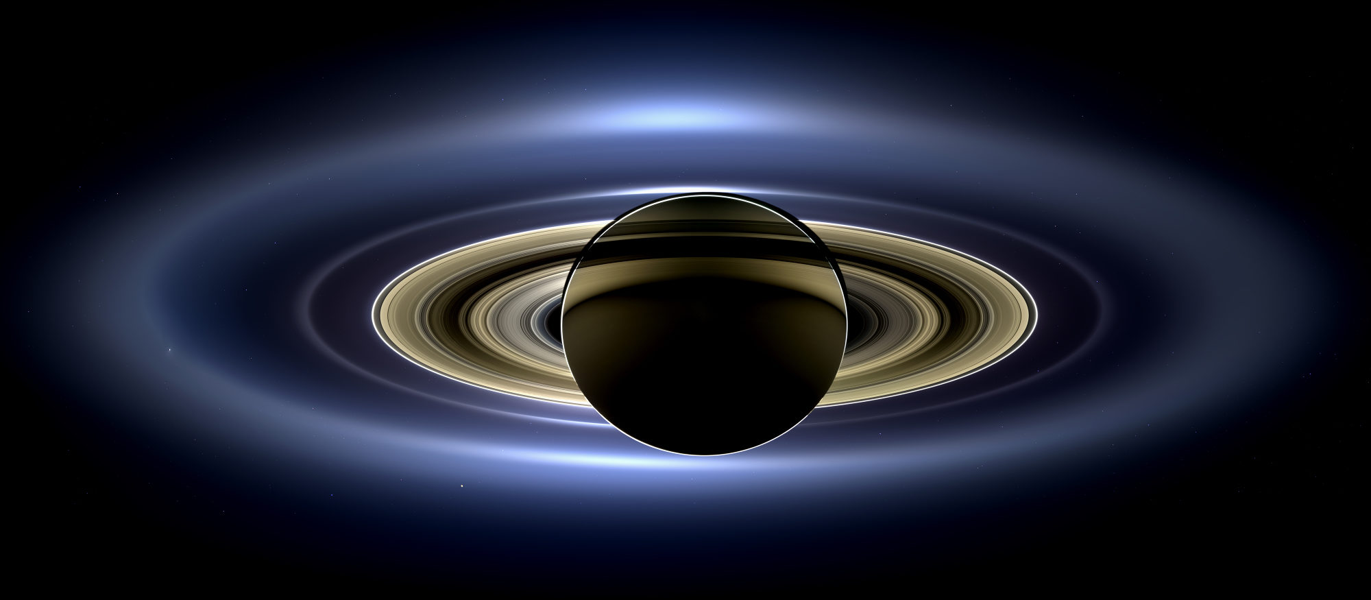 Saturn as seen by Cassini when the Sun is eclipsed by the planet.
