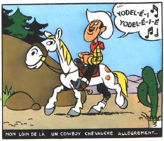 The first picture of Lucky Luke on Joly Jumper his horse by Morris